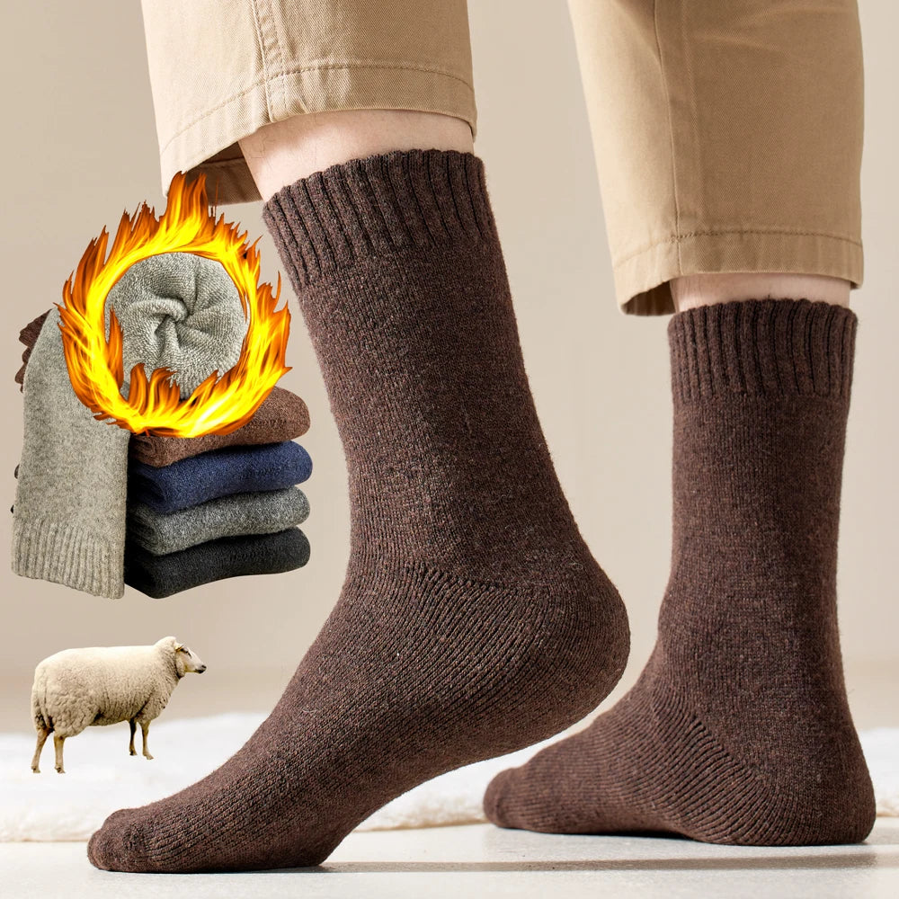 Thick Merino Wool Men Winter Crew Socks Warm Thermal