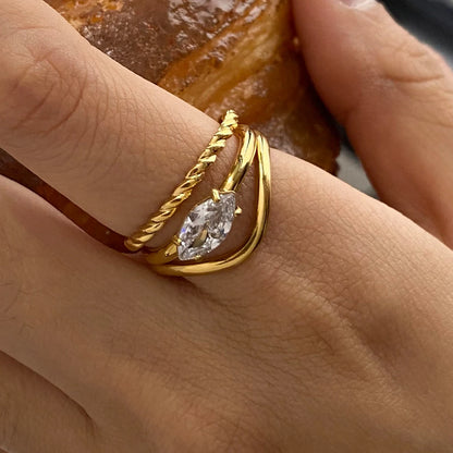 Youthway Elegant 18k Gold Plated Geometric Zirconia Ring Sets For Women Stainless Steel Fashion Jewelry