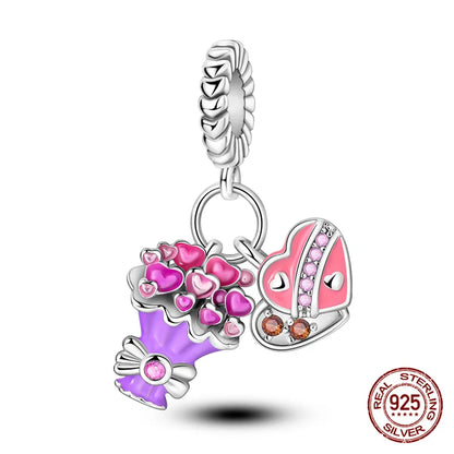 Elegant Sterling Silver Purple Flower Beads for DIY Jewelry and Charm Bracelets
