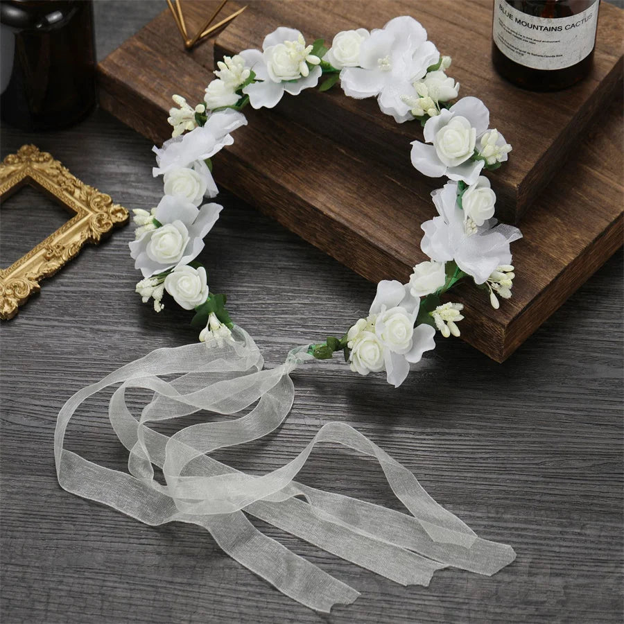 Romantic Rhinestone Floral Wreath Crown for Bridesmaids