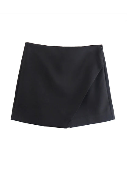 Candy Color Asymmetrical Shorts For Women Zipper Fly Pockets