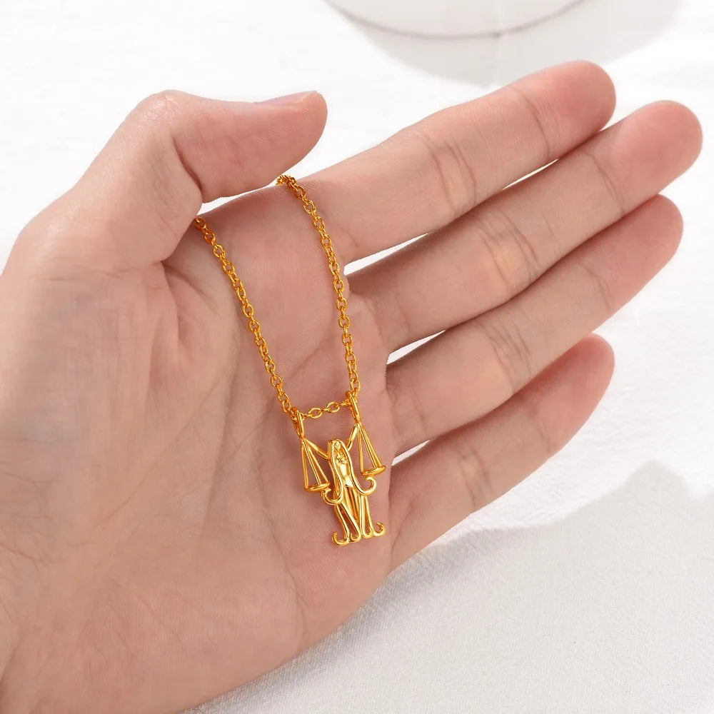 U7 Zodiac Constellations Pendant Necklace Unisex 3D Horoscope Charm Jewelry Gift