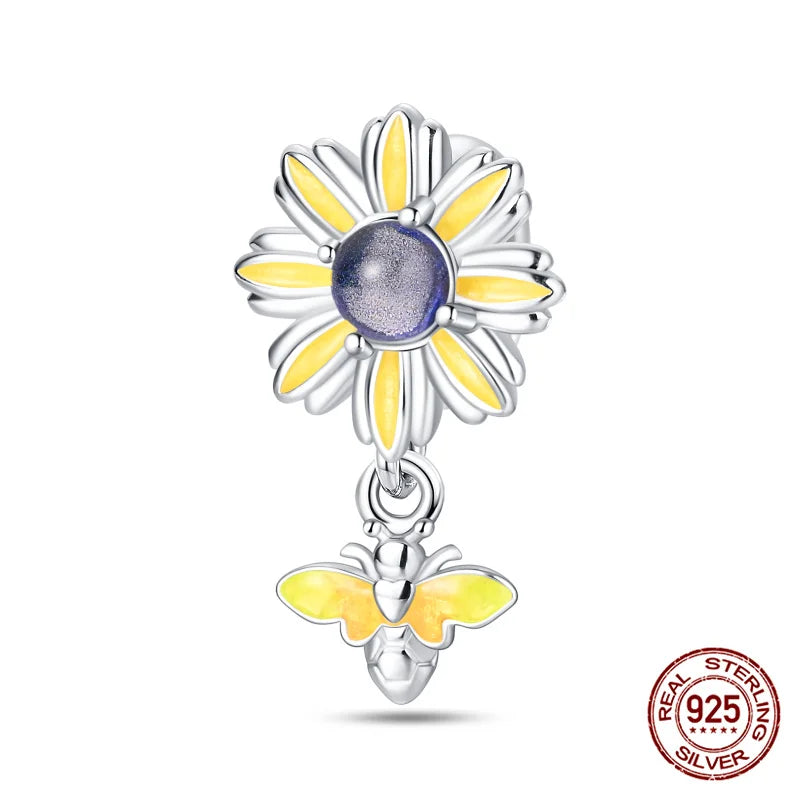 Elegant Sterling Silver Purple Flower Beads for DIY Jewelry and Charm Bracelets