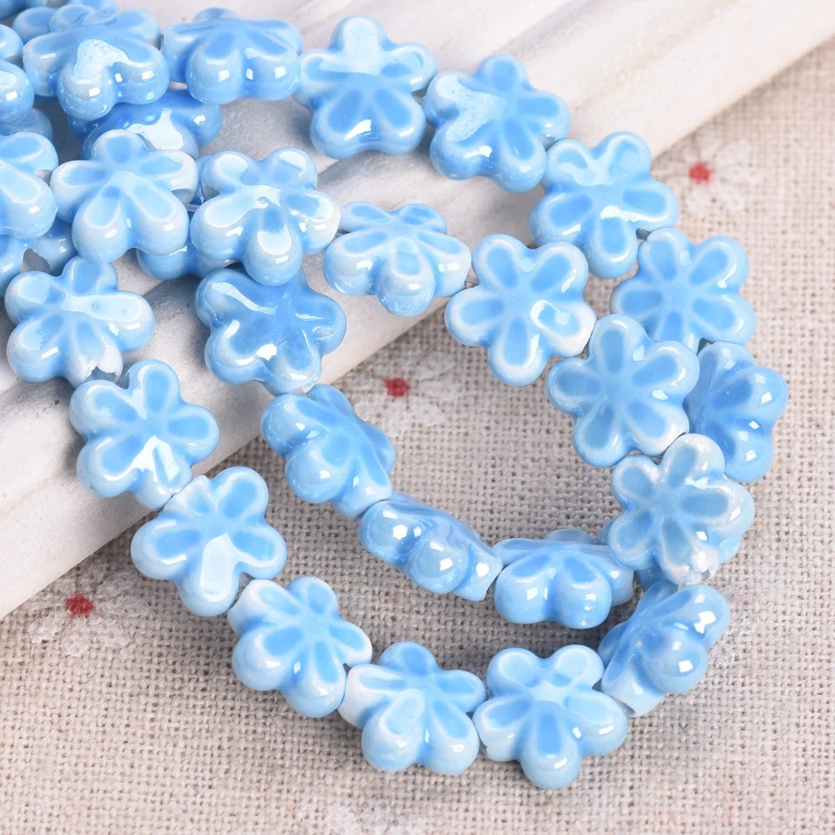 10 Pack Star Flower Shape 12mm Shiny Ceramic Loose Beads for DIY Jewelry and Earring Creations