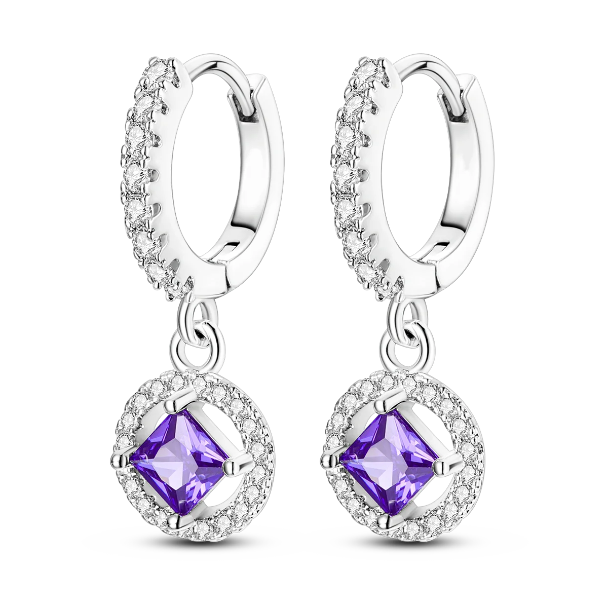925 Silver Geometric Hoop Earrings for Women with Zircon Moon and Heart Design Fashion Jewelry Gift