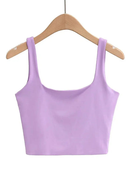 2024 Summer Women Sleeveless Square Neck Crop Tank Top
