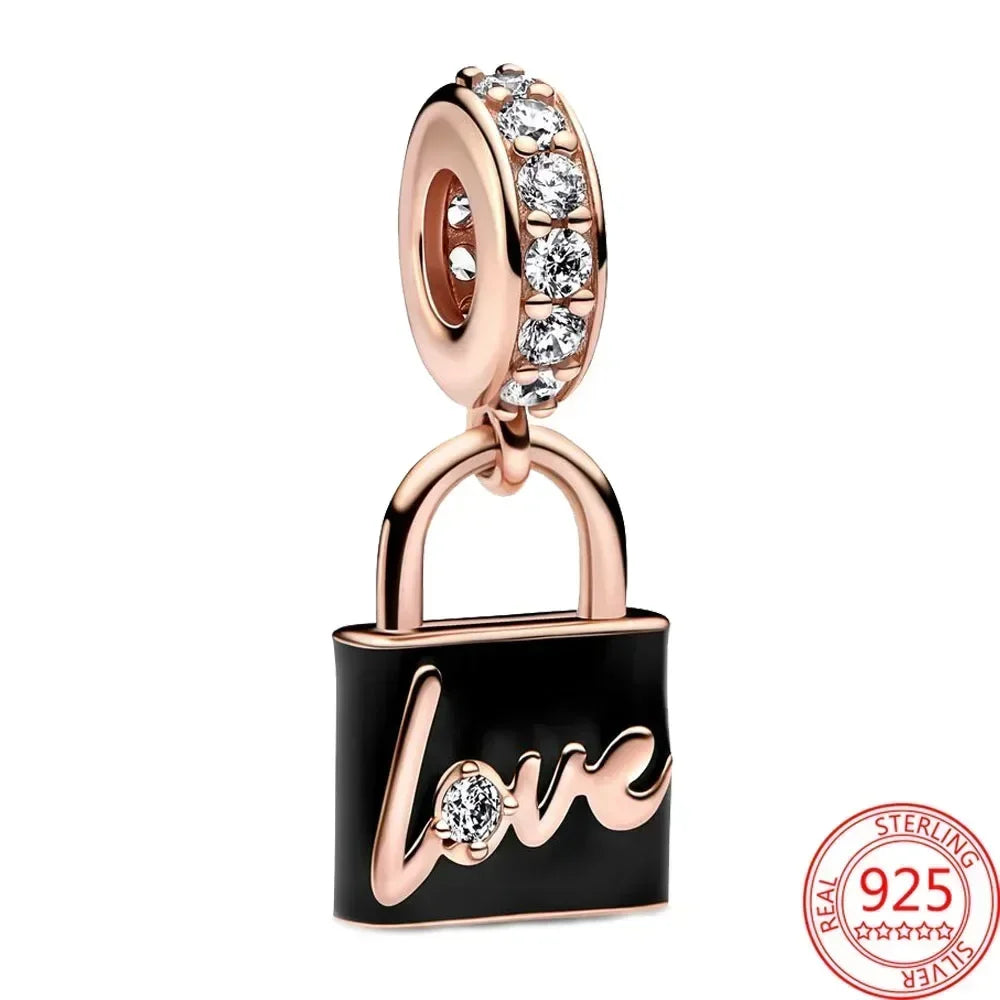 Original 925 Sterling Silver Rose Gold Snowflake Heart Fish Charms Beads for DIY Necklace and Bracelet Jewelry Gift