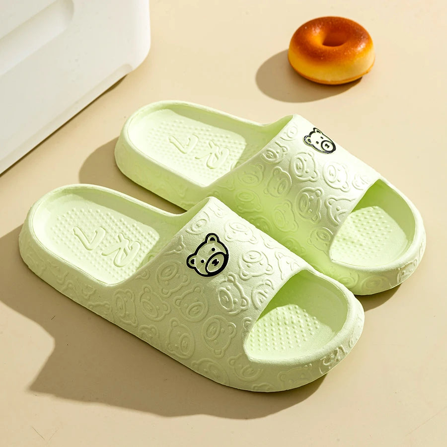 Men's Slippers Summer Cartoon Bear Indoor Soft Thick Sole Anti Slip Women Exquisite Slides green