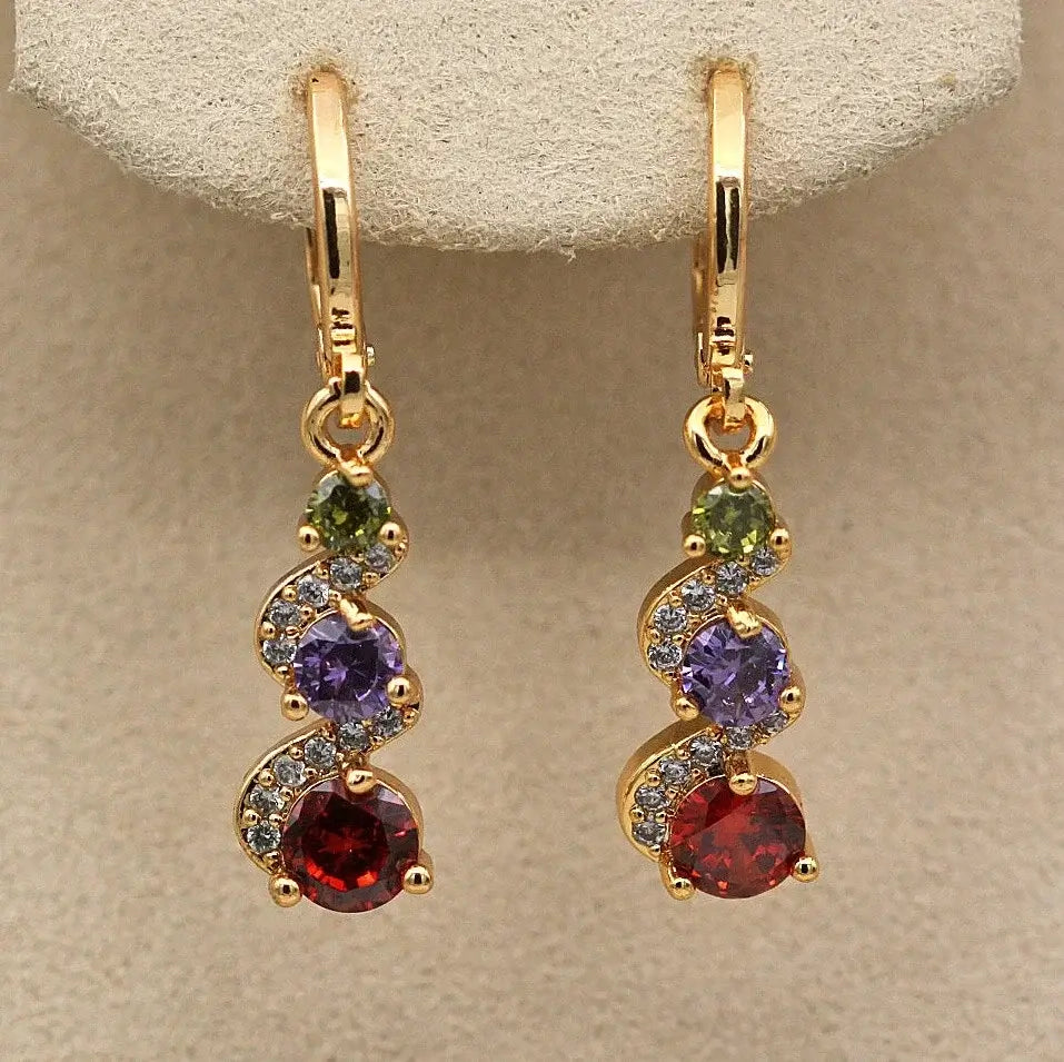 Classic Trend Earrings Gold Color Filled Zircon Dangle Jewelry Z794-3
