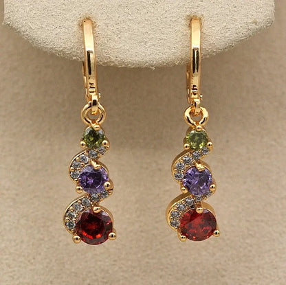 Classic Trend Earrings Gold Color Filled Zircon Dangle Jewelry Z794-3