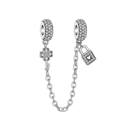 925 Sterling Silver Clover Daisy Star Moon Pavé Safety Chain Bow Necklace and Bracelet Set Luxury Fine Jewelry for Women