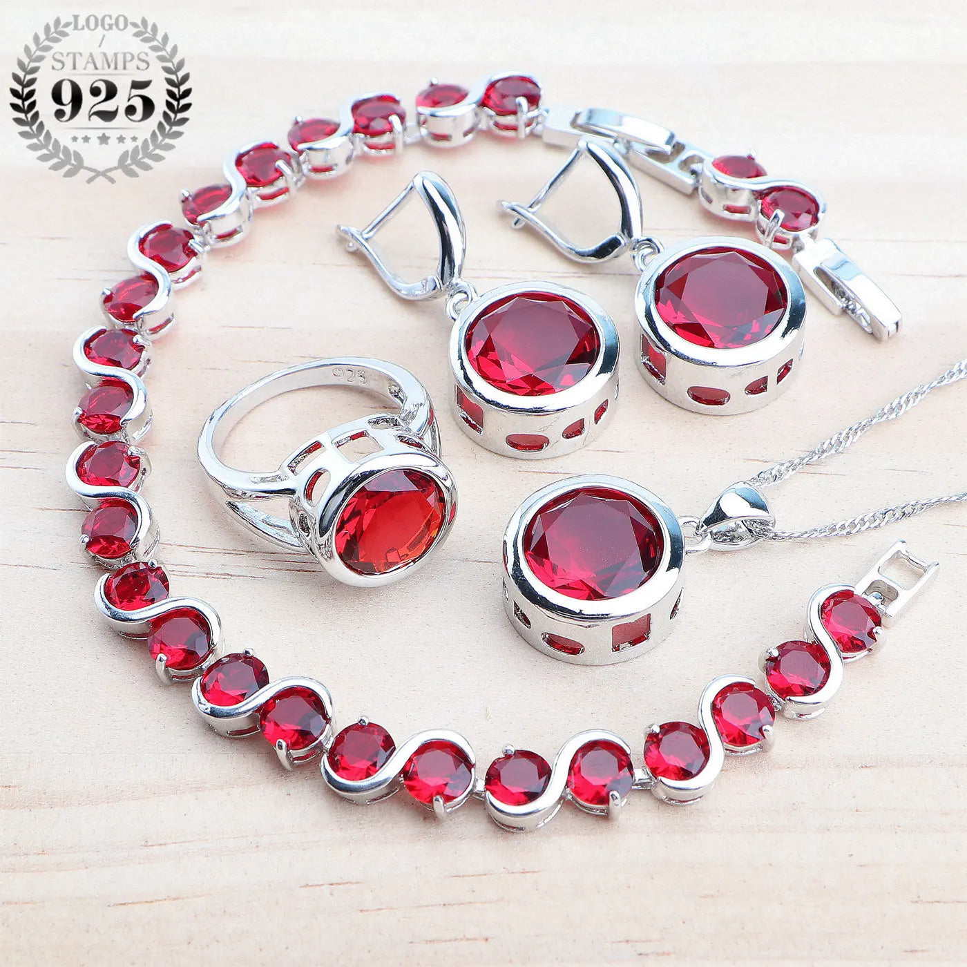 925 Sterling Silver Bridal Jewelry Set with Magic Rainbow Zircon Stones