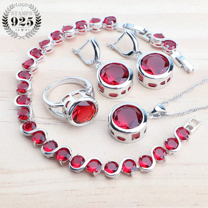 925 Sterling Silver Bridal Jewelry Set with Magic Rainbow Zircon Stones