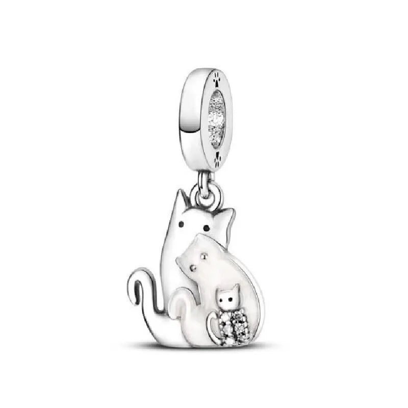Exquisite 925 Silver Cat Claw Pendant Beads with Safety Chain for European Bracelets B4279