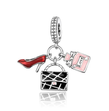 Romantic 925 Sterling Silver Lipstick Charm Pendant with Zircon for Womens Bracelets Necklaces DIY Jewelry Gift