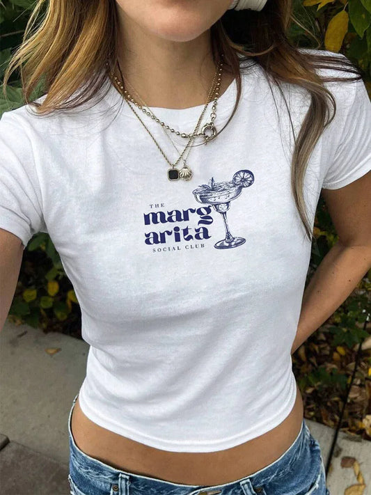 Dozw Y2K Summer Cocktail Martini Tee For Women Slim Fit