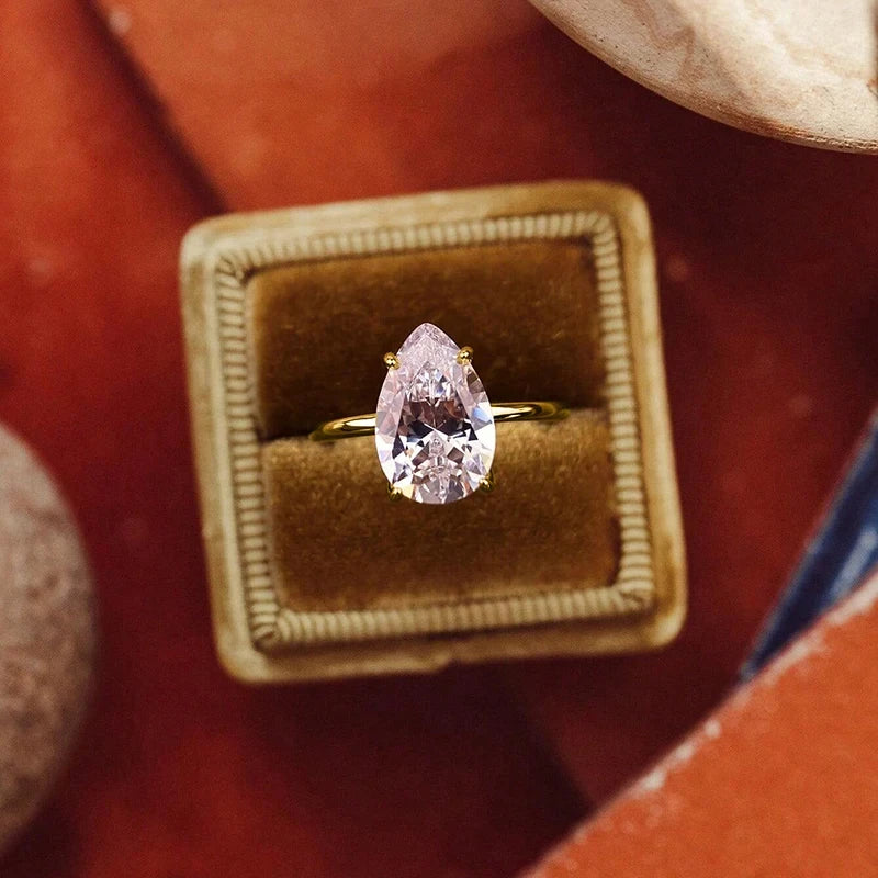 925 Sterling Silver Simple Sparkling Pear Shape Zircon Ring for Women Engagement and Wedding Fine Jewelry
