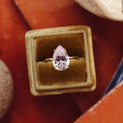 925 Sterling Silver Simple Sparkling Pear Shape Zircon Ring for Women Engagement and Wedding Fine Jewelry
