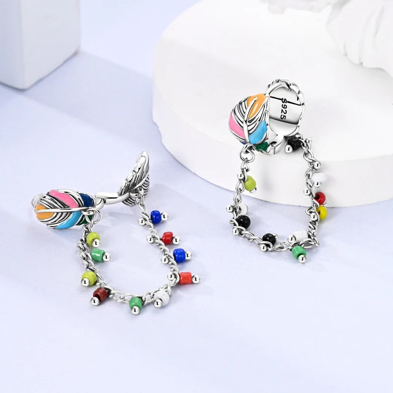 Original 925 Sterling Silver Tassel Earrings for Women Zircon Sparkling Pave Hoop Studs Anniversary Jewelry Gift