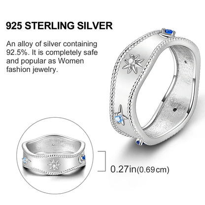 Blue Zircon Evil Eye Palm Star Moon Ring for Women in 925 Sterling Silver Fine Jewelry Gifts LKTR092