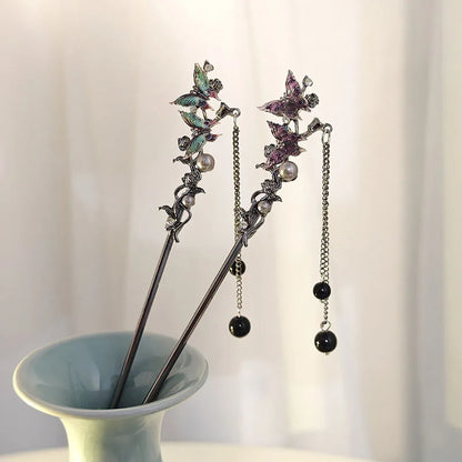Elegant Double Butterfly Tassel Hair Stick for Vintage Chinese Style Hairwear