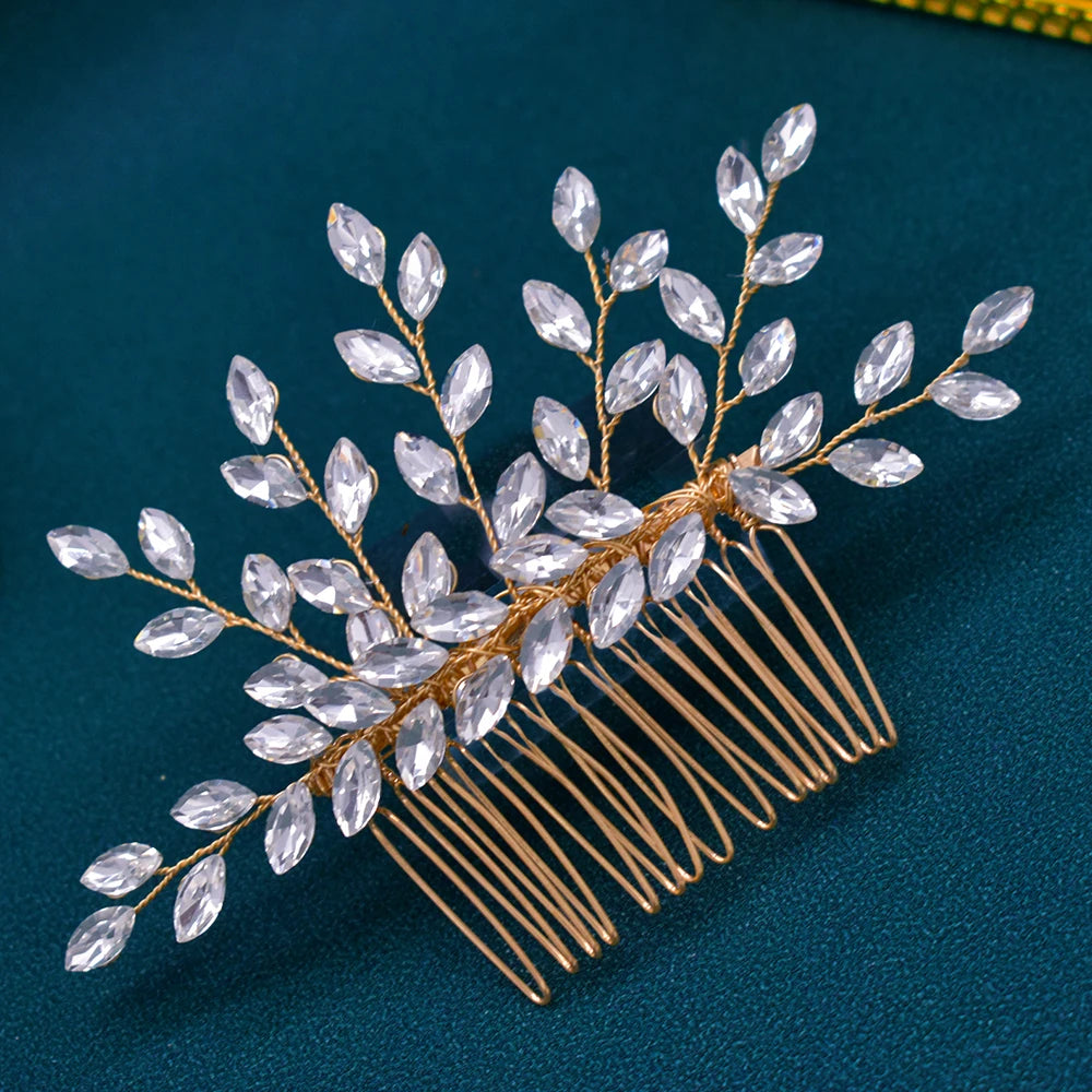Elegant Crystal Bridal Hair Comb Silver Gold Wedding Headpiece for Women