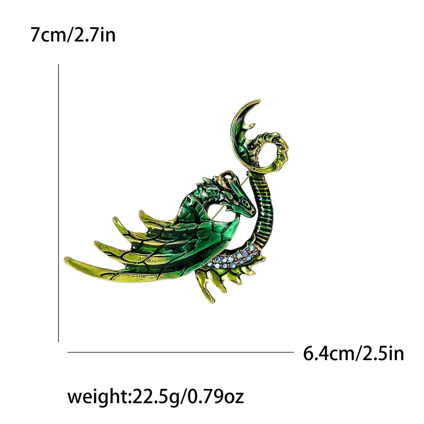 Enamel Dragon Pins for Women Rhinestone Brooch Jewelry Green4028