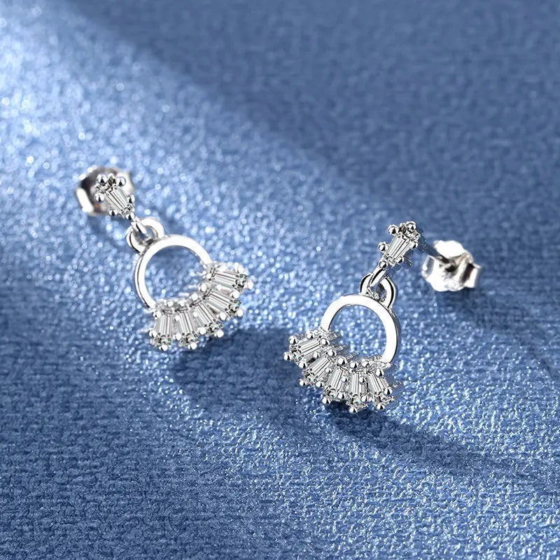 Sterling Silver CZ Crystal Plant Stud Earrings for Women and Teens