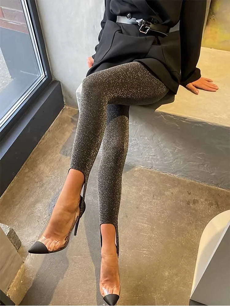 Womens High Stretch Solid Color Knit Leggings Slim Fit