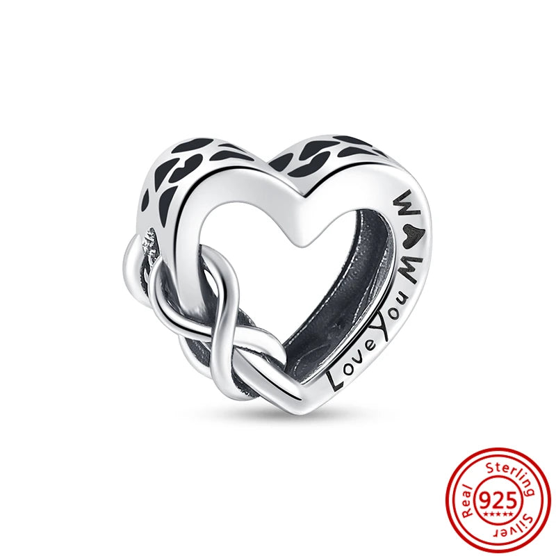 Silver Animal Hearts Infinity Crown Bead Charms Bracelet for Women 925 Sterling Silver Jewelry Y020