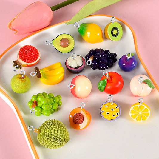 10 Piece 3D Simulated Fruit Flat Back Charms for DIY Jewelry Earrings Bracelets and Hairpins