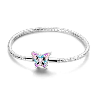 Sterling Silver 925 Star Clover Lotus Flower Snake Chain Bracelet for Women DIY Charm Jewelry Gift