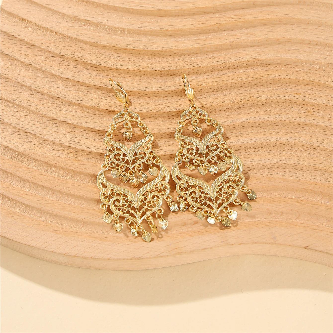 Moroccan Style Heart Pendant Hollow Drop Earrings for Women Wedding Jewelry