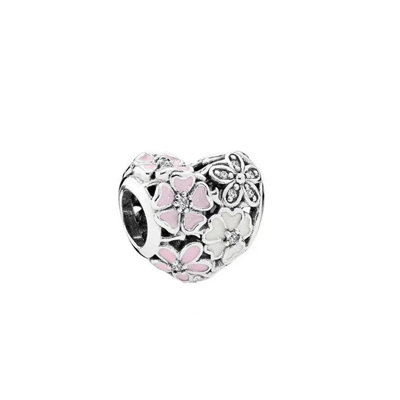 925 Sterling Silver Pink Flower Balloon Coffee Cup Charm Beads for DIY Bracelets Perfect Gift for Women