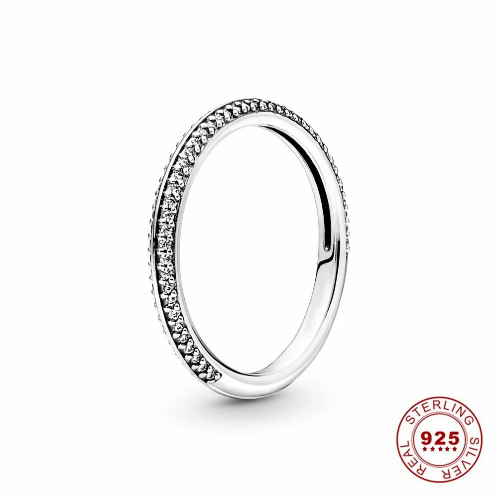 Hot Sale Original 925 Sterling Silver Tiara Heart Sparkling Wedding Rose Gold Ring for Women Sun and Moon Crystals Jewelry PAR184