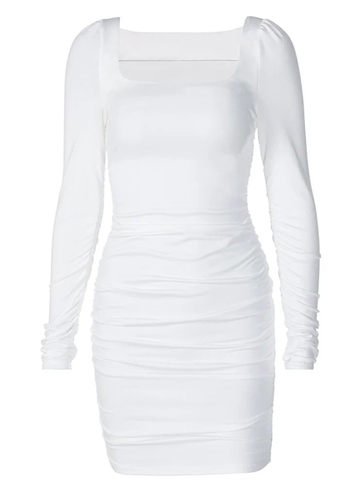 Ruched White Bodycon Mini Dress For Party Streetwear 2024