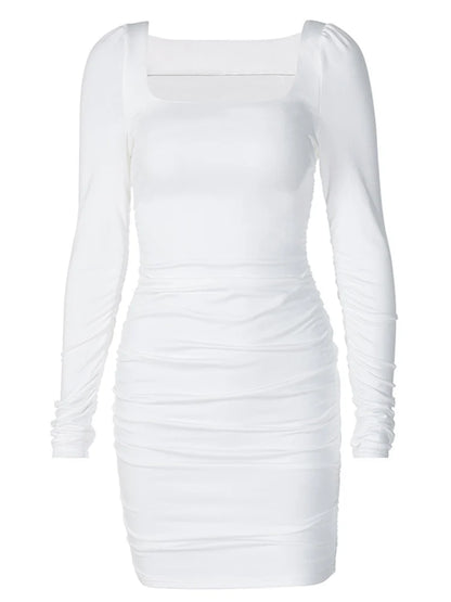 Ruched White Bodycon Mini Dress For Party Streetwear 2024