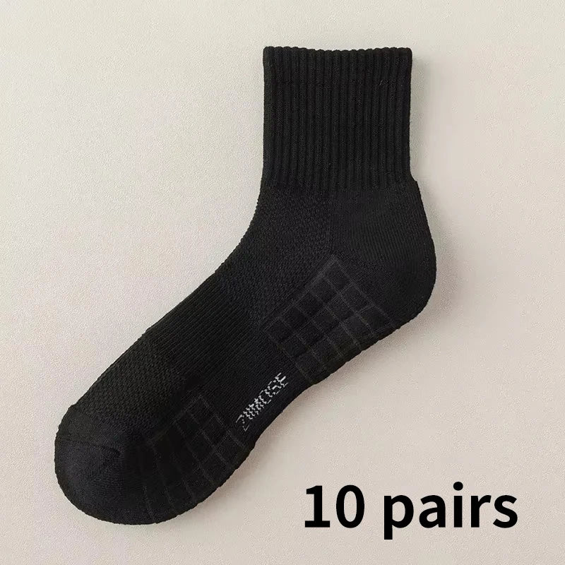 10 Pairs Men’s Thickened Cotton Winter Sports Socks Velvet Towel Bottom Mid Tube Basketball Socks