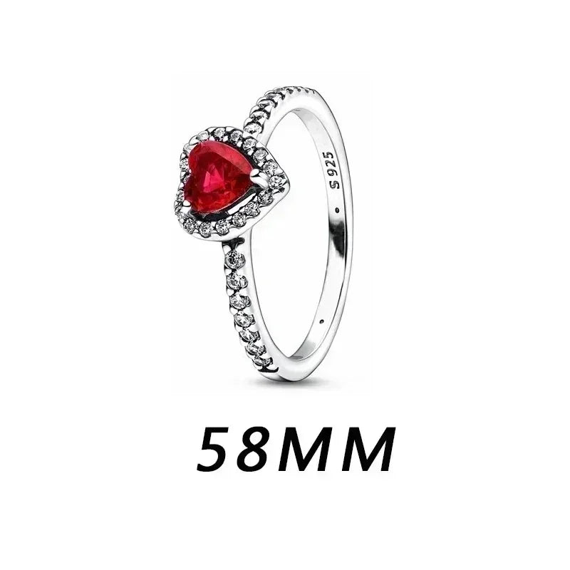 New 925 Sterling Silver Heart Shaped Earrings Rings Necklaces Pink Red Rainbow Luxury Set Sparkling Charm Jewelry Gifts 58MM10