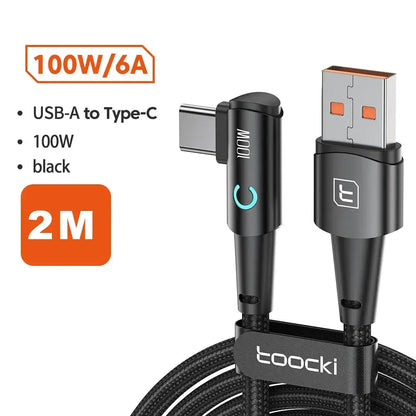Toocki 6A USB C Cable 90 Degree For OPPO Fast Charging A- C black 2m