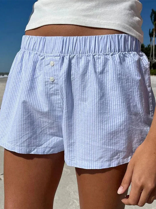 Striped Print Women Shorts Elastic Waist Streetwear Y2K