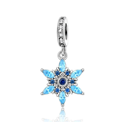 Sterling Silver 925 Skiing Penguin Charm with Geometric Snowflake Beads for Bracelets and Necklaces DIY Jewelry Gift