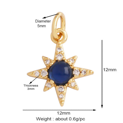 Gold-Plated Celestial Moon Star Charm Pendant with Cubic Zirconia for Jewelry Making