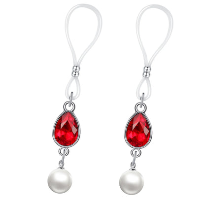 Adjustable Faux Nipple Piercing Jewelry With Pearls - Non Pierced Nipple Noose Rings
