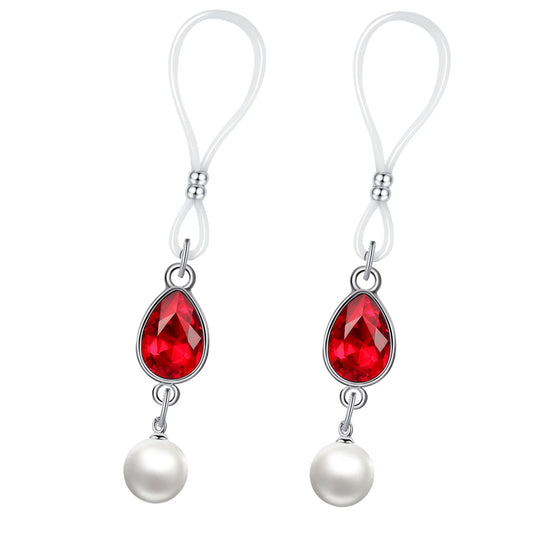 Adjustable Faux Nipple Piercing Jewelry With Pearls - Non Pierced Nipple Noose Rings