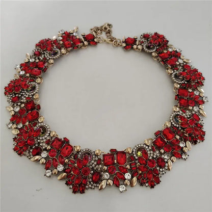 Indian Ethnic Crystal Rhinestone Necklace Earrings Set for Bridal 2024 Red