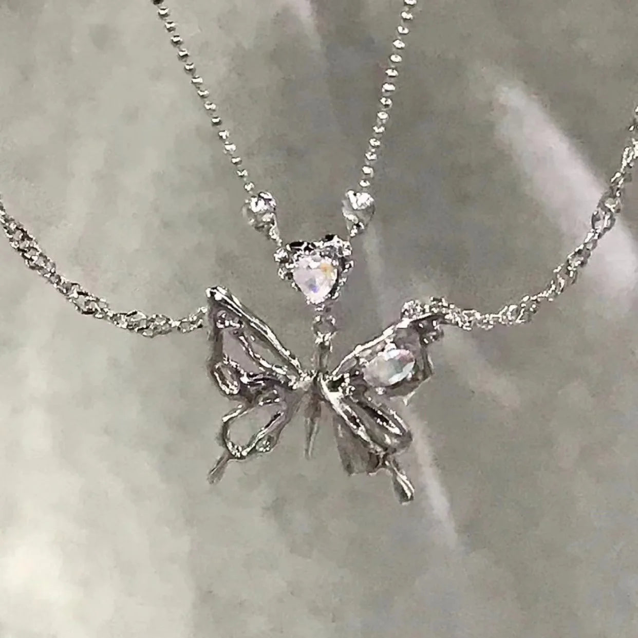 Y2K Purple Crystal Heart Pendant Necklace for Trendy Women AY5786201AY