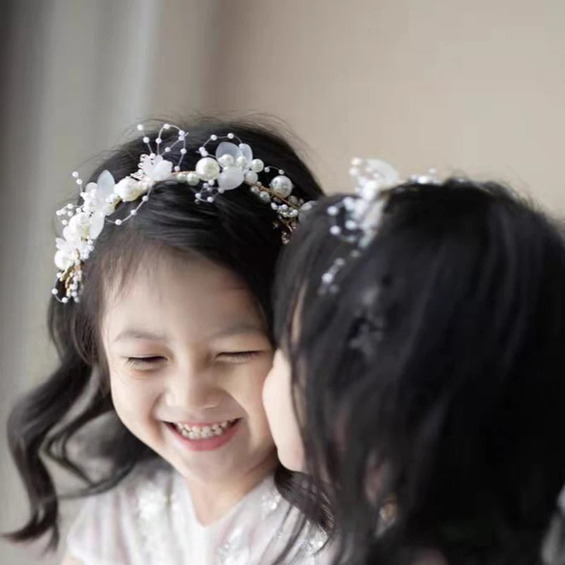 Handmade Crystal Pearl Flower Tiara for Women and Girls - Elegant Bohemian Wedding Hair Accessory