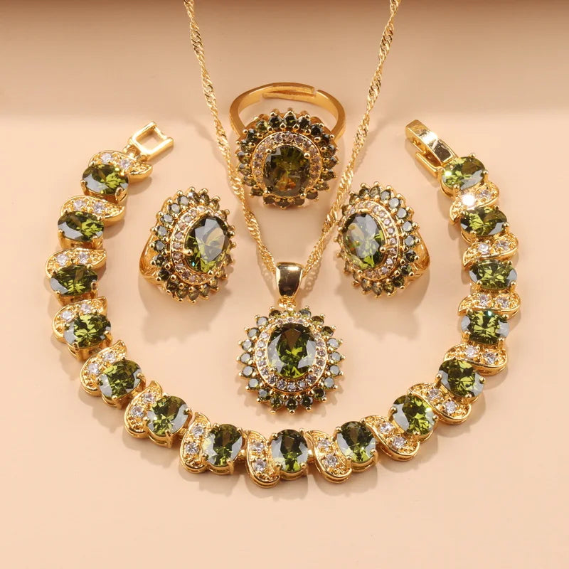 Exquisite 18K Gold Plated Women's Wedding Jewelry Set With Cubic Zirconia