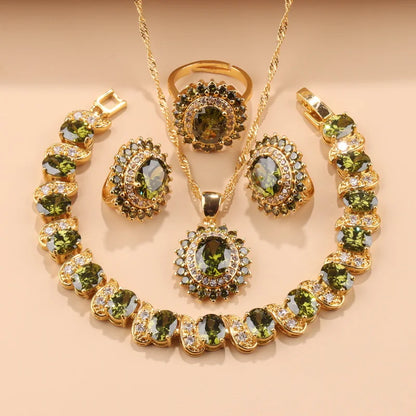 Exquisite 18K Gold Plated Women's Wedding Jewelry Set With Cubic Zirconia